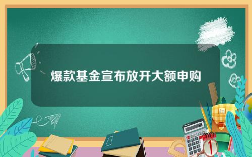 爆款基金宣布放开大额申购