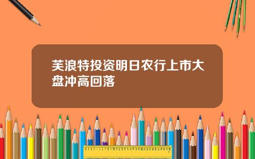 芙浪特投资明日农行上市大盘冲高回落