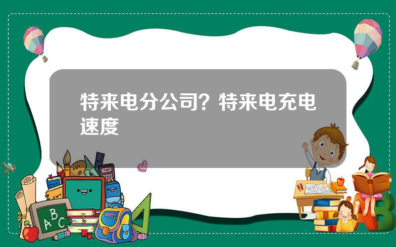 特来电分公司？特来电充电速度